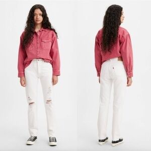 Levi's 501 Original Jeans In White Destructed 100% Cotton Size 25